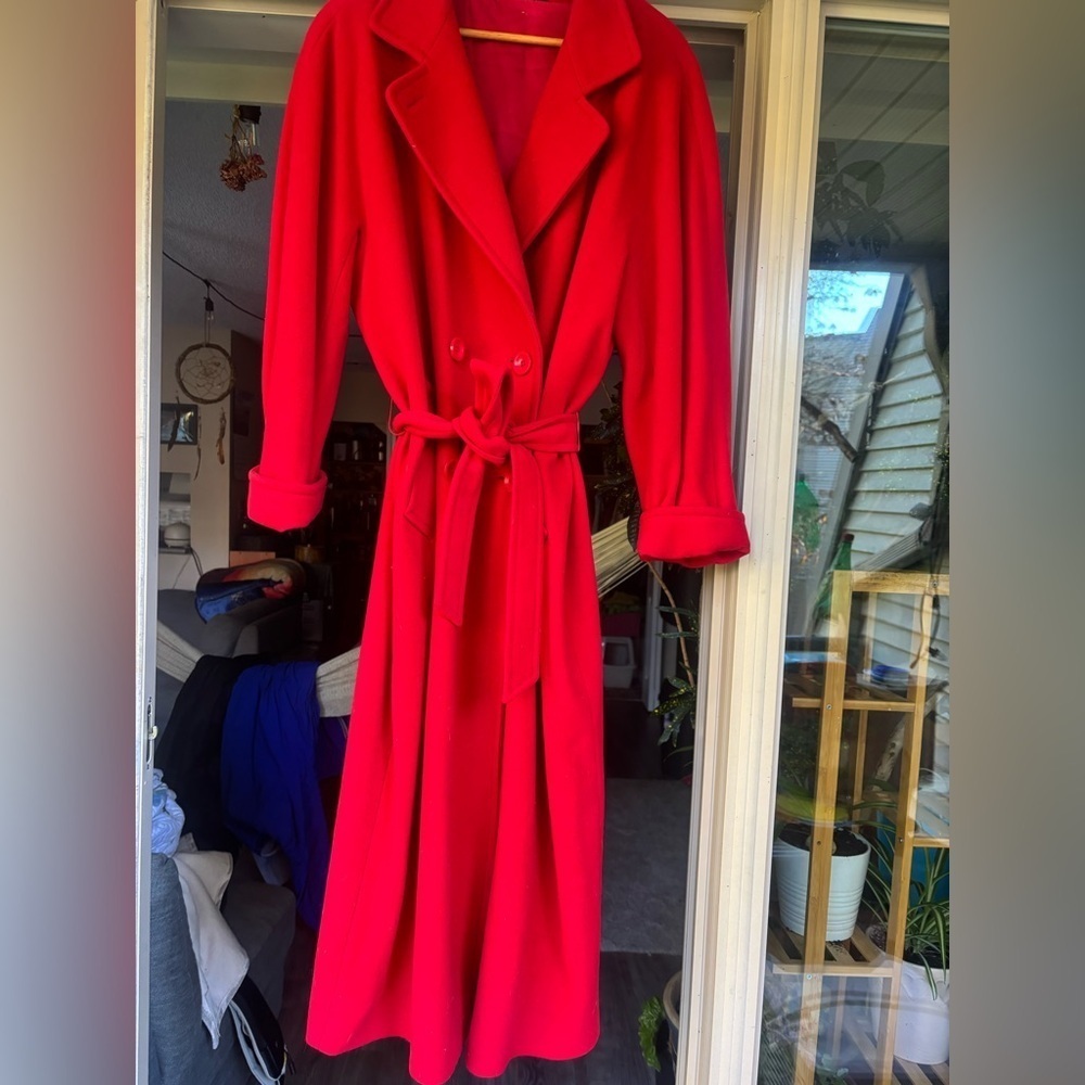 EDWARD CHAPMAN Cashmere Virgin Wool Stunning Red Long Coat S10 Like New W/ Belt - Picture 3 of 16